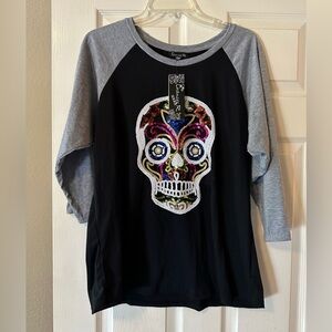 Sequined jersey Day of the Dead Skull
